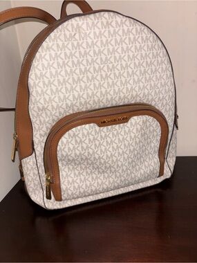 Michael Kors Cream & Brown MK Logo Backpack